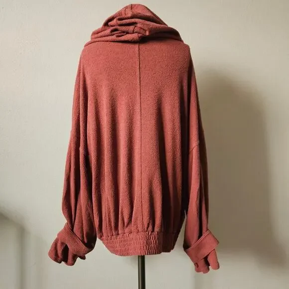 Free People Beach Sail Away Hoodie Pullover Oversize Rust Terrycloth Medium - Picture 3 of 9
